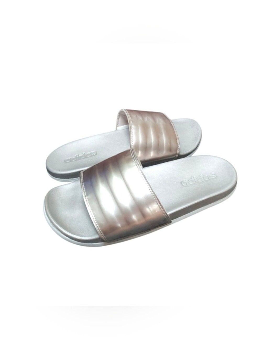 Men's Adidas Adilette Striped Sandals Slides Silver Size 11